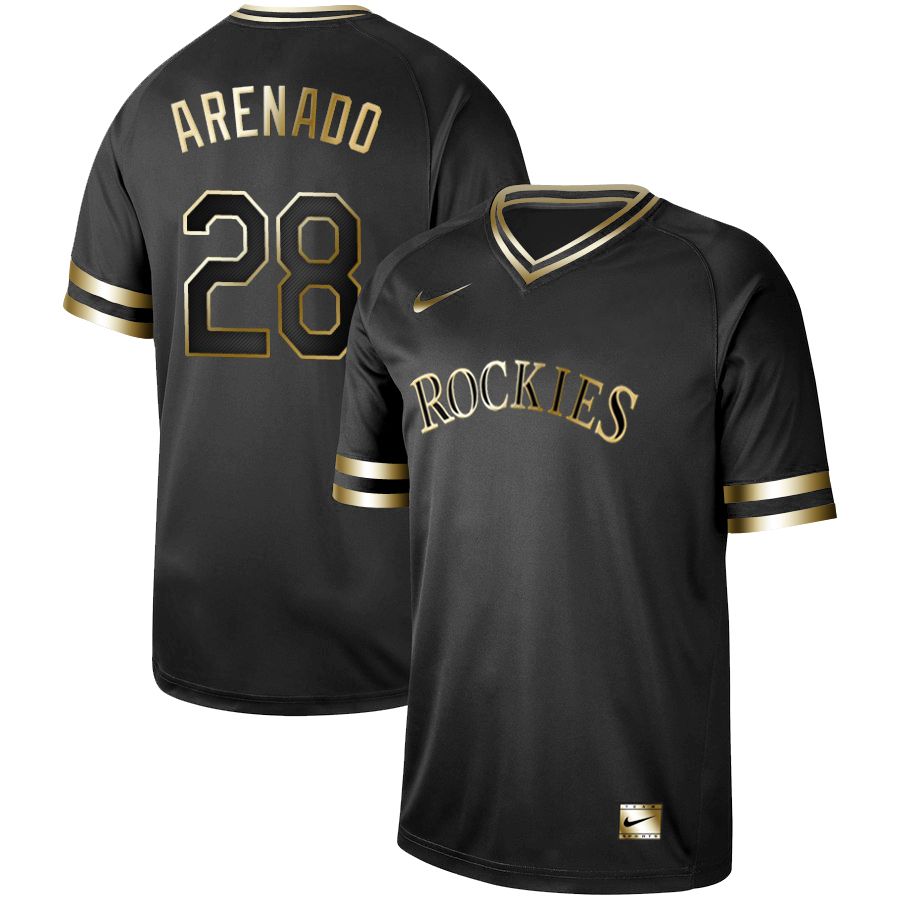 Men Colorado Rockies 28 Arenado Nike Black Gold MLB Jerseys